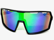 Oversized Retro Sporty Wrap Around Shield Style SUNGLASSES Large Black Frame - Green Lens 5314