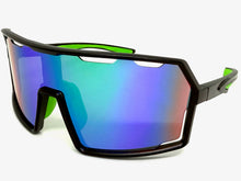 Oversized Retro Sporty Wrap Around Shield Style SUNGLASSES Large Black Frame - Green Lens 5314