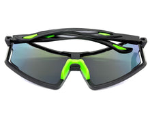Oversized Retro Sporty Wrap Around Shield Style SUNGLASSES Large Black Frame - Green Lens 5314