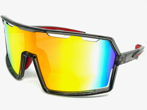 Oversized Retro Sporty Wrap Around Shield Style SUNGLASSES Large Gray Frame - Gold Lens 5314