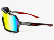 Oversized Retro Sporty Wrap Around Shield Style SUNGLASSES Large Gray Frame - Gold Lens 5314