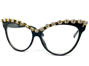 Oversized Vintage Retro Cat Eye Style Clear Lens EYEGLASSES Large Black Frame 3159