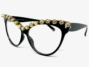 Oversized Vintage Retro Cat Eye Style Clear Lens EYEGLASSES Large Black Frame 3159