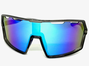 Oversized Retro Sporty Wrap Around Shield Style SUNGLASSES Large Gray Frame - Blue Lens 5314