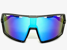 Oversized Retro Sporty Wrap Around Shield Style SUNGLASSES Large Gray Frame - Blue Lens 5314
