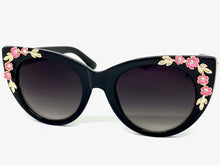 Oversized Vintage Retro Cat Eye Style SUNGLASSES Black Floral Frame 17001