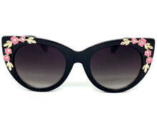 Oversized Vintage Retro Cat Eye Style SUNGLASSES Black Floral Frame 17001