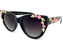 Oversized Vintage Retro Cat Eye Style SUNGLASSES Black Floral Frame 17001