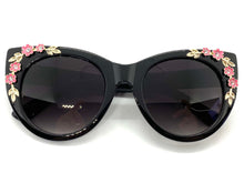 Oversized Vintage Retro Cat Eye Style SUNGLASSES Black Floral Frame 17001