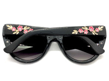Oversized Vintage Retro Cat Eye Style SUNGLASSES Black Floral Frame 17001