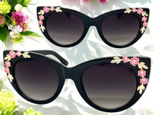 Oversized Vintage Retro Cat Eye Style SUNGLASSES Black Floral Frame 17001
