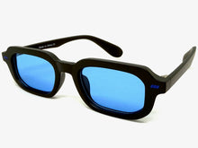 Classic Vintage Retro Style SUNGLASSES Geometric Matte Black Frame - Blue Lens 1257
