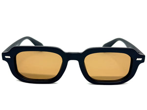 Classic Vintage Retro Style SUNGLASSES Geometric Matte Black Frame - Brown Lens 1257