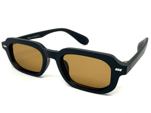 Classic Vintage Retro Style SUNGLASSES Geometric Matte Black Frame - Brown Lens 1257