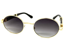 Classic Vintage Retro Hip Hop Style SUNGLASSES Oval Gold & Faux Wood Frame 27723