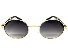 Classic Vintage Retro Hip Hop Style SUNGLASSES Oval Gold & Faux Wood Frame 27723