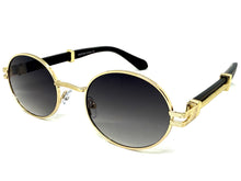 Classic Vintage Retro Hip Hop Style SUNGLASSES Oval Gold & Faux Wood Frame 27723