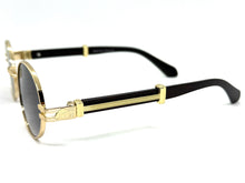 Classic Vintage Retro Hip Hop Style SUNGLASSES Oval Gold & Faux Wood Frame 27723