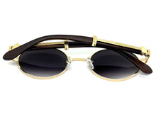 Classic Vintage Retro Hip Hop Style SUNGLASSES Oval Gold & Faux Wood Frame 27723