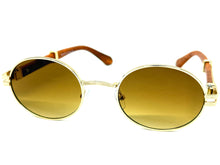 Classic Vintage Retro Hip Hop Style SUNGLASSES Oval Gold & Faux Wood Frame 27723
