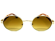 Classic Vintage Retro Hip Hop Style SUNGLASSES Oval Gold & Faux Wood Frame 27723