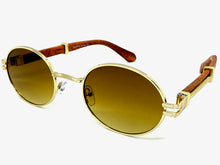 Classic Vintage Retro Hip Hop Style SUNGLASSES Oval Gold & Faux Wood Frame 27723