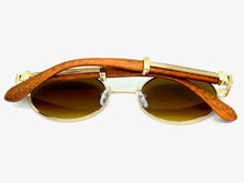 Classic Vintage Retro Hip Hop Style SUNGLASSES Oval Gold & Faux Wood Frame 27723