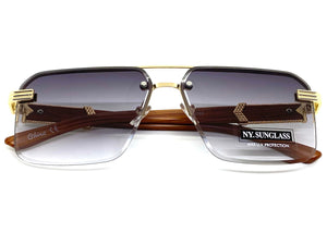 Men's Classy Elegant Luxury Designer Hip Hop Style SUNGLASSES Gold & Wooden Frame 8365