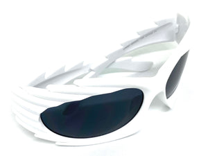 Modern Futuristic Retro Sporty Wrap Around SUNGLASSES Large White Frame 2136