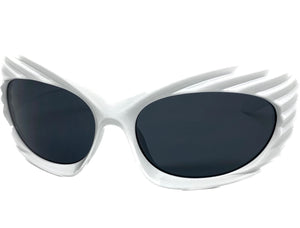 Modern Futuristic Retro Sporty Wrap Around SUNGLASSES Large White Frame 2136