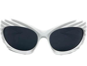 Modern Futuristic Retro Sporty Wrap Around SUNGLASSES Large White Frame 2136