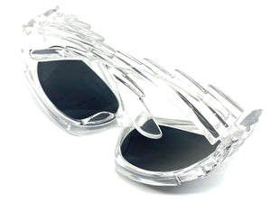 Modern Futuristic Retro Sporty Wrap Around SUNGLASSES Large Clear Frame 2136