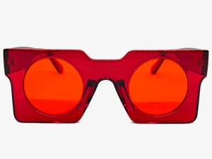 Exaggerated Classic Vintage Retro Style SUNGLASSES Large Square Red Frame 1141