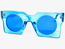 Exaggerated Classic Vintage Retro Style SUNGLASSES Large Square Blue Frame 1141