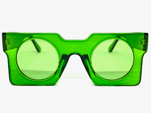 Exaggerated Classic Vintage Retro Style SUNGLASSES Large Square Green Frame 1141