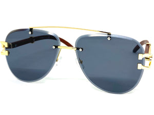 Classic Elegant Luxury Retro Hip Hop Style SUNGLASSES Gold & Wood Frame 7358