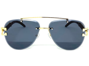 Classic Elegant Luxury Retro Hip Hop Style SUNGLASSES Gold & Wood Frame 7358