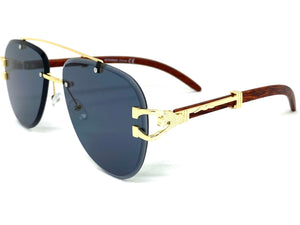 Classic Elegant Luxury Retro Hip Hop Style SUNGLASSES Gold & Wood Frame 7358