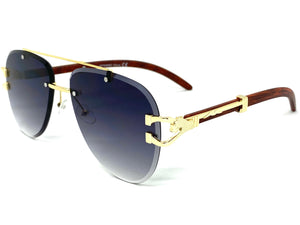 Classic Elegant Luxury Retro Hip Hop Style SUNGLASSES Gold & Wood Frame 7358