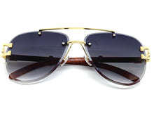 Classic Elegant Luxury Retro Hip Hop Style SUNGLASSES Gold & Wood Frame 7358