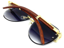 Classic Elegant Luxury Retro Hip Hop Style SUNGLASSES Gold & Wood Frame 7358