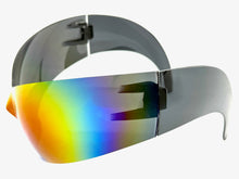 Oversized Space Futuristic Robotic Cyclops Shield Costume Party SUNGLASSES Huge Blue & Gold Lens 2170
