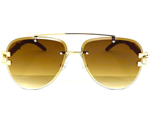 Classic Elegant Luxury Retro Hip Hop Style SUNGLASSES Gold & Wood Frame 7358