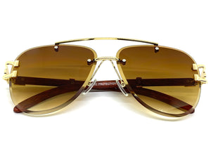 Classic Elegant Luxury Retro Hip Hop Style SUNGLASSES Gold & Wood Frame 7358