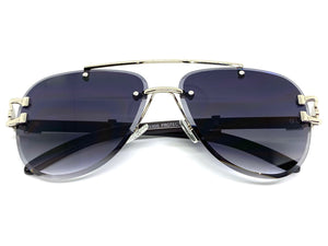 Classic Elegant Luxury Retro Hip Hop Style SUNGLASSES Silver & Wood Frame 7358