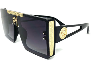 Oversized Luxury Hip Hop Shield Style SUNGLASSES Large Black & Gold Frame 59277