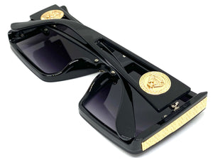 Oversized Luxury Hip Hop Shield Style SUNGLASSES Large Black & Gold Frame 59277