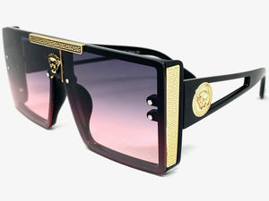 Oversized Luxury Hip Hop Shield Style SUNGLASSES Large Black & Gold Frame 59277