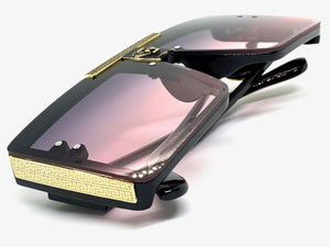 Oversized Luxury Hip Hop Shield Style SUNGLASSES Large Black & Gold Frame 59277