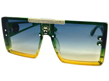 Oversized Luxury Hip Hop Shield Style SUNGLASSES Large Green & Gold Frame 59277